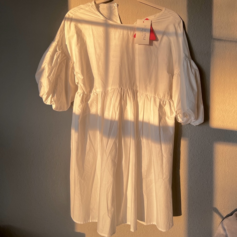 Puff sleeve white mini dress